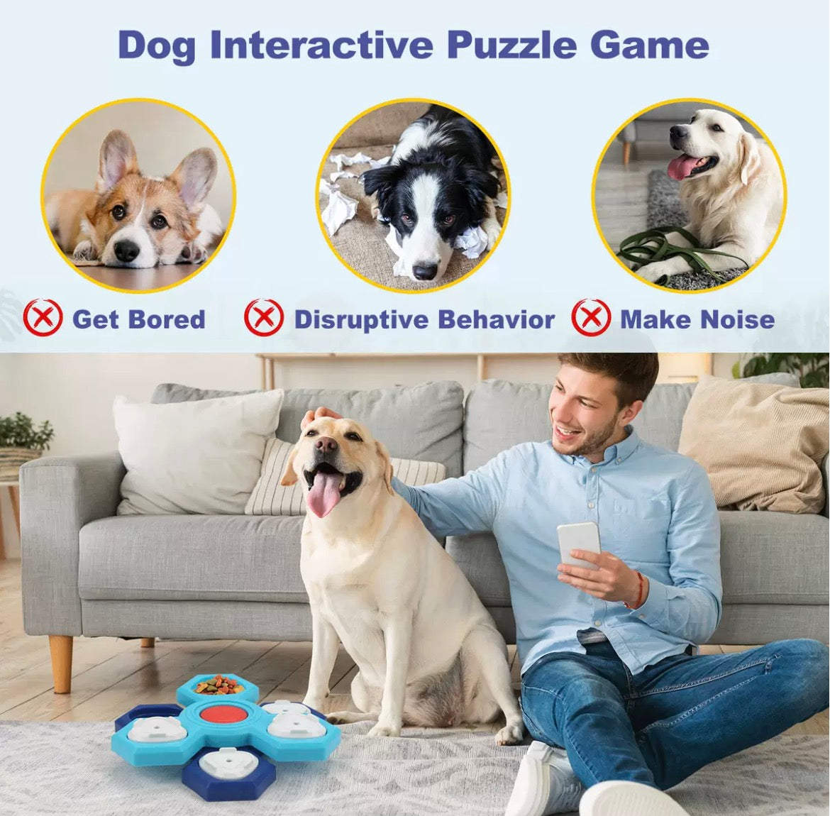 Multi-Tier Interactive Dog Puzzle Toy | Rotating Slow Feeder Brain Enrichment Game
