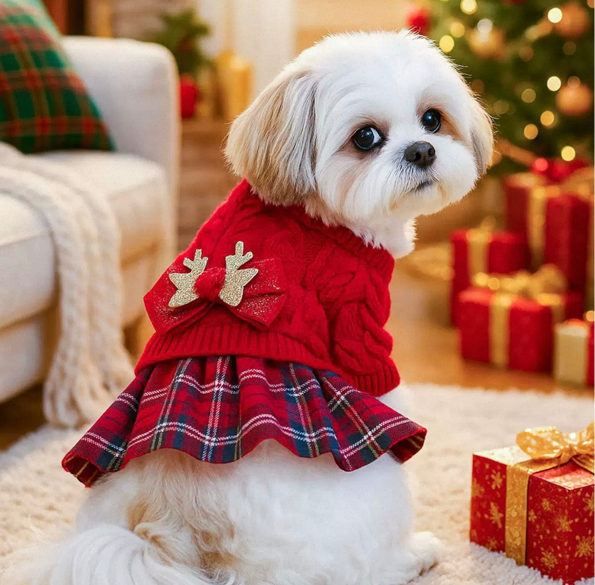 Cozy Christmas Knit Pet Sweater & Dress | Festive Holiday Dog & Cat Apparel