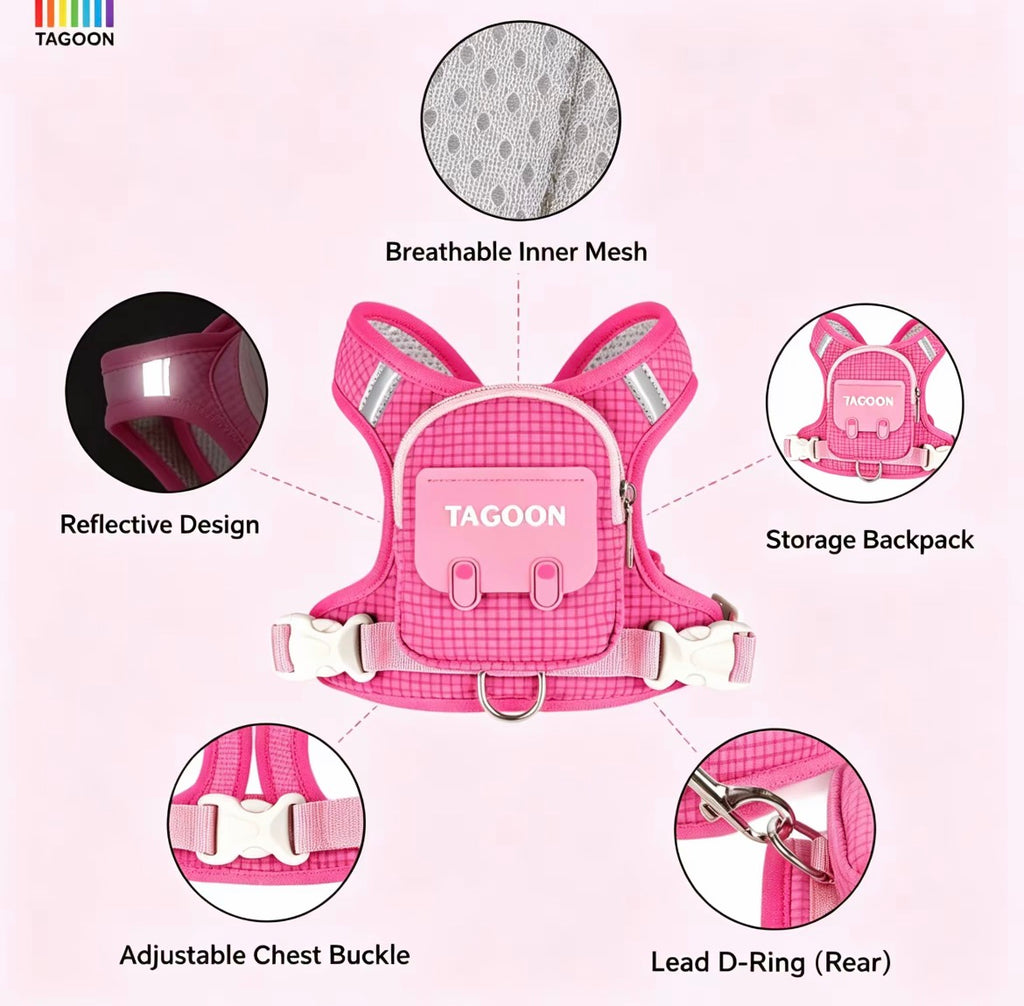 Cute Mini Backpack Pet Harness & Leash Set | No-Pull Escape-Proof Vest with Treat Pouch