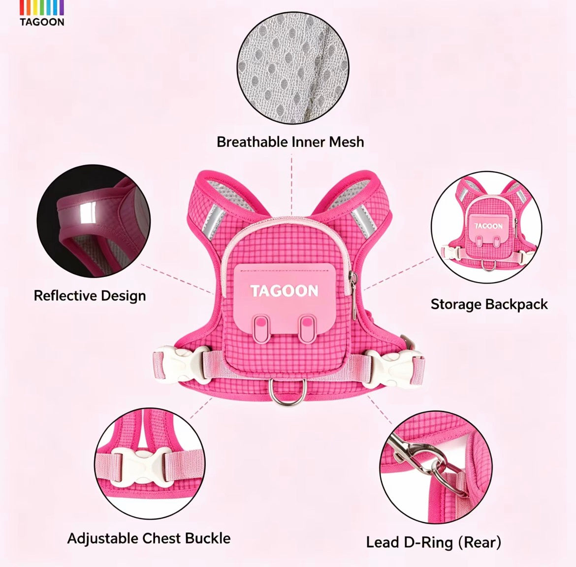 Cute Mini Backpack Pet Harness & Leash Set | No-Pull Escape-Proof Vest with Treat Pouch