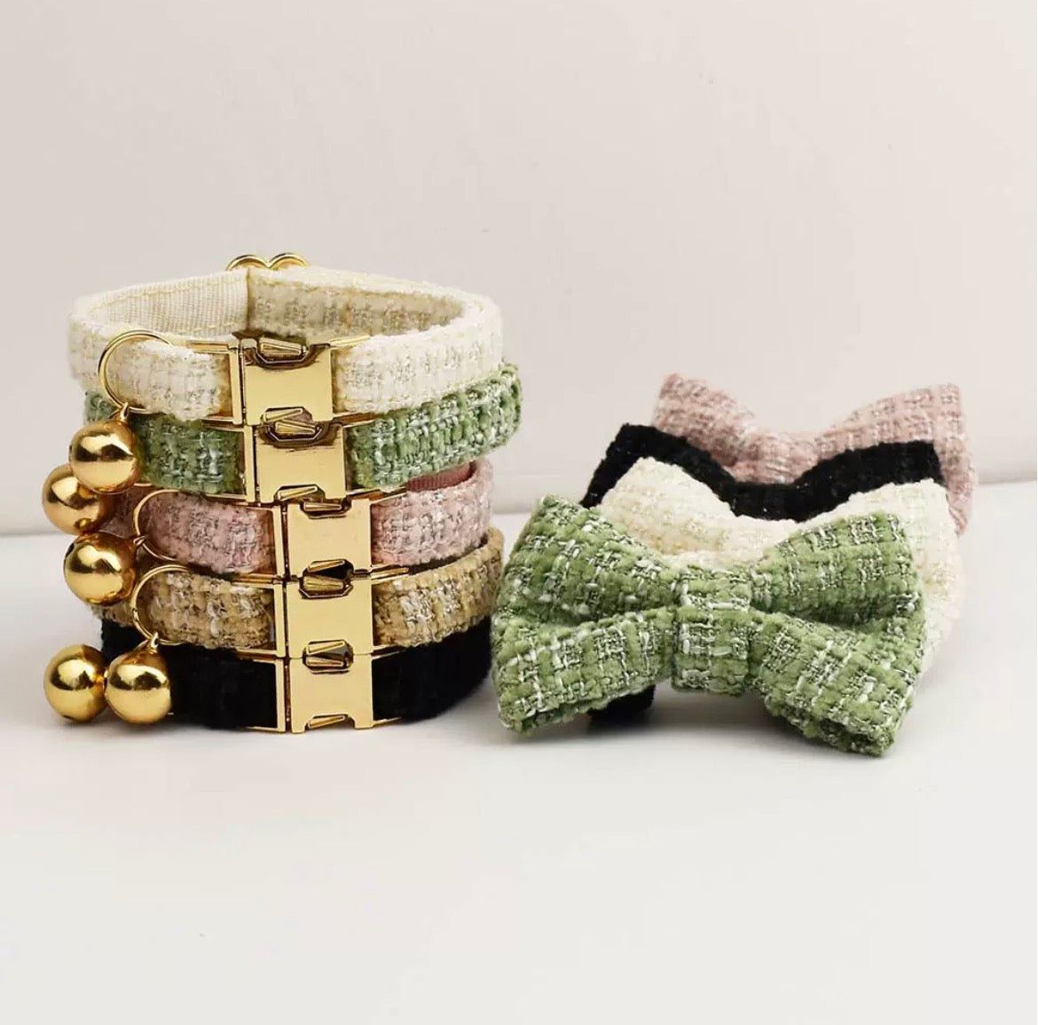 Luxury Tweed French Chic Pet Collar | Custom Engravable Tag & Detachable Bell
