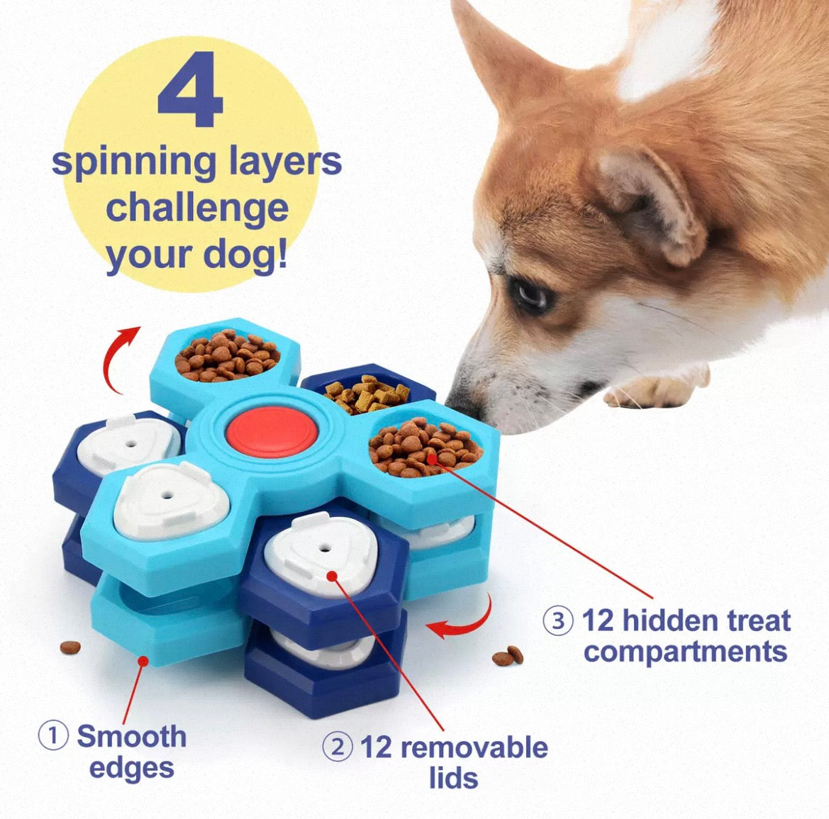 Multi-Tier Interactive Dog Puzzle Toy | Rotating Slow Feeder Brain Enrichment Game