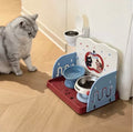 Kawaii Cartoon Cat Diner Elevated Feeding Table | Spine Protection & Treat Storage Rack