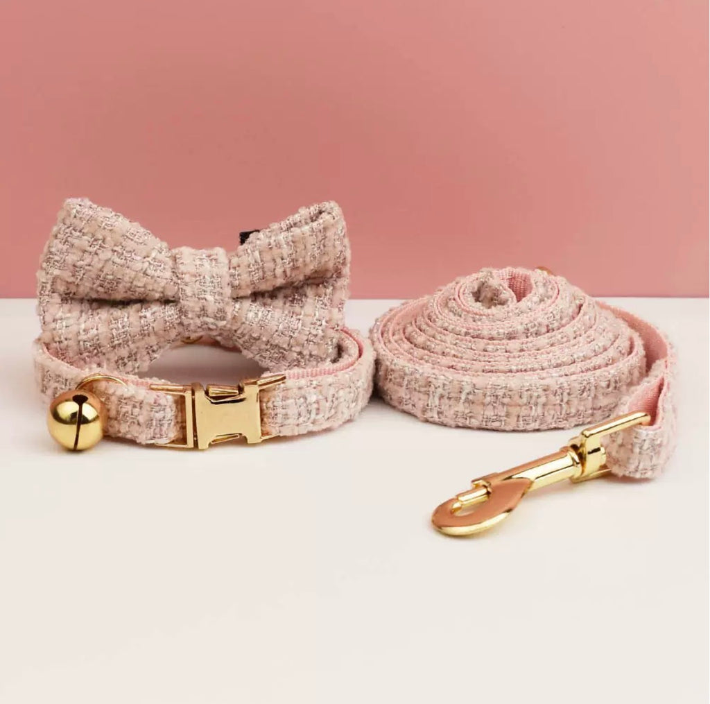 Luxury Tweed French Chic Pet Collar | Custom Engravable Tag & Detachable Bell